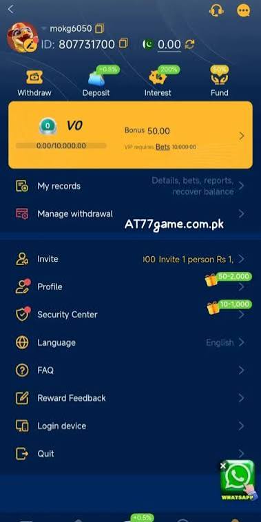 The secure withdrawal section of the AT777 app demonstrating direct API integration with Easypaisa and JazzCash mobile wallets.