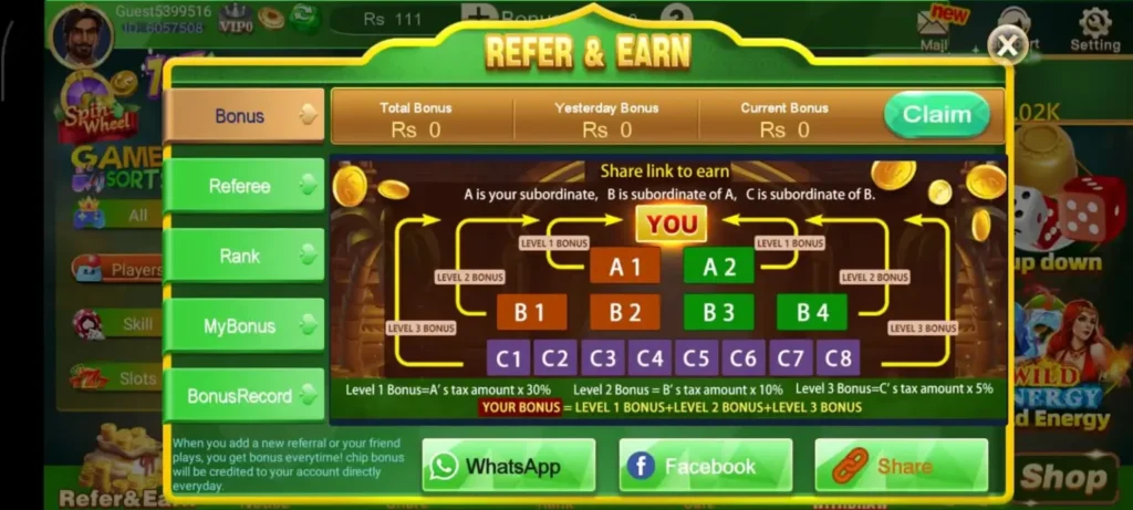 Invite friends to 3 Patti Boss game to get referral bonus details and enjoy earning.
