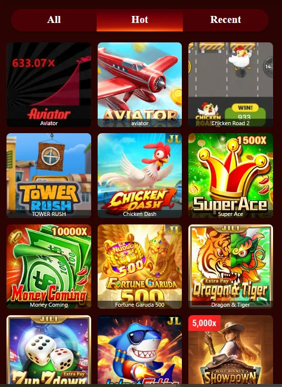 6PPP Game hot games lobby featuring Aviator, Chicken Road 2, Super Ace, and Money Coming.