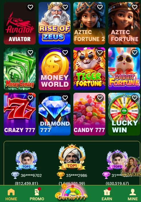 6R Game lobby dashboard displaying popular video slots, card games, and multiplier crash arcades.