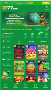 The main interface of the HD77 game APK showing high-definition live dealer tables and real-time betting options for Pakistani users.