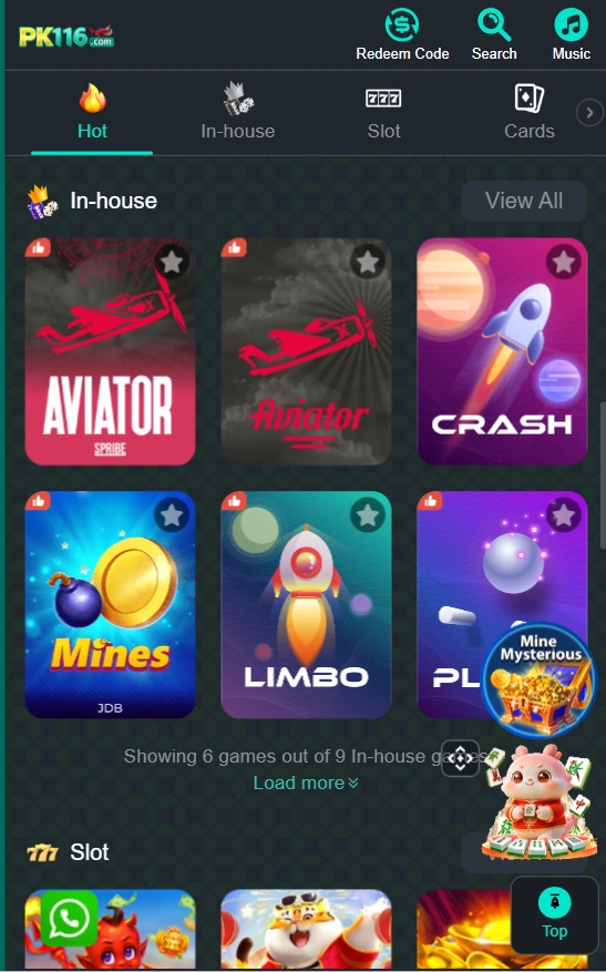 In-house games tab featuring Spribe Aviator, Crash, Mines, Limbo, and Plinko mechanics.