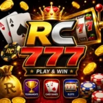 RC777 game official logo showing golden letters and cards