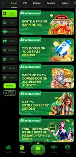 JJwin event rewards screen detailing the Rs 700 friend invitation bonus, the 20 percent first deposit match, and daily active commissions.