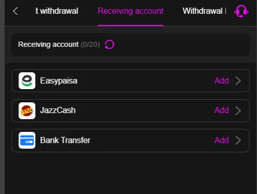 Y888 Game withdrawal interface displaying integrated options for Easypaisa, JazzCash, and local bank transfers in Pakistan.